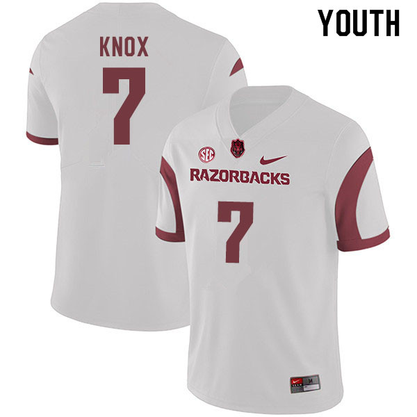 Youth #7 Trey Knox Arkansas Razorbacks College Football Jerseys Sale-White - Click Image to Close
